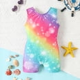 thumbnail image 5 of Toddler Girl Bathing Suit Girls Gradient Crew Neck Sleeveless One Piece Swimsuit with Star Print Tankini Style Summer Swimwear for Toddlers Multicolour 7 Years-8 Years, 5 of 7