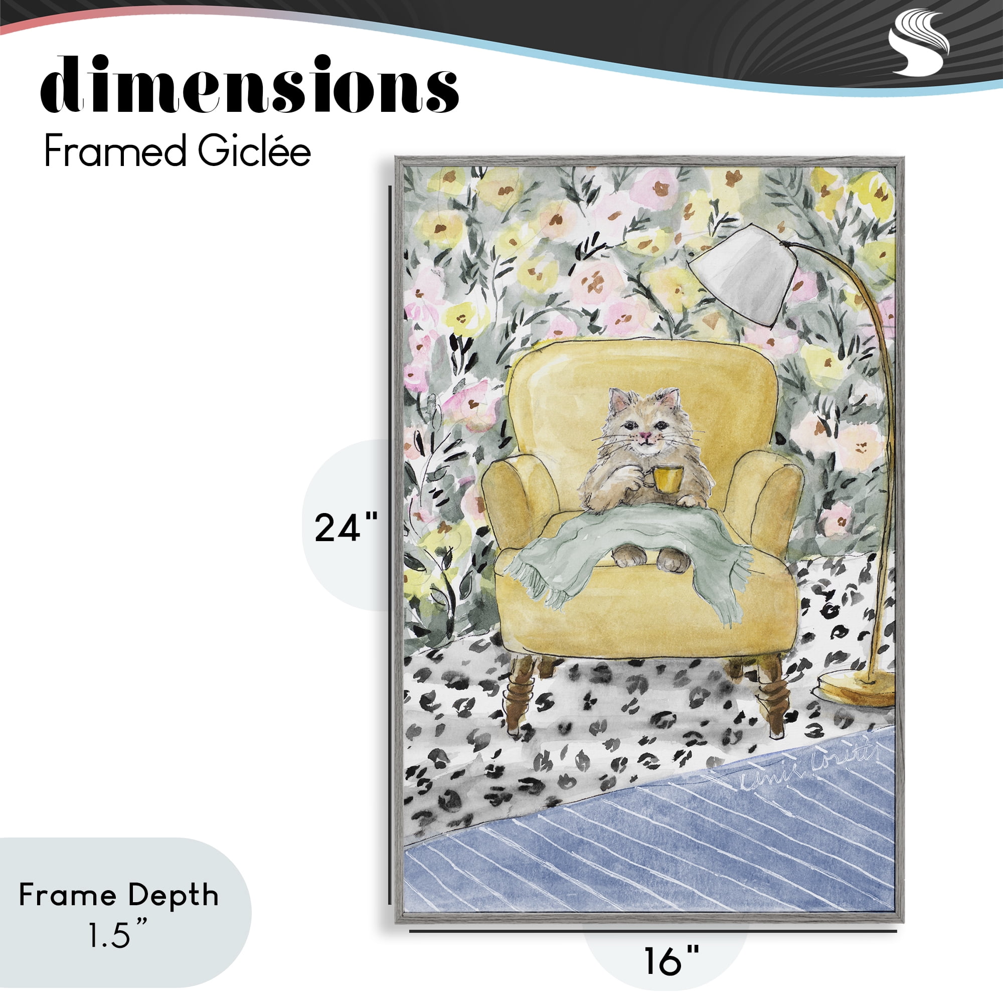 Stupell Industries Cozy Cat Corner Gray Framed Giclee Art, design by Lanie Loreth