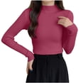 thumbnail image 3 of DYTTDG Women's Mock Neck Ribbed Knit Long Sleeve Top | Solid Slim Basic Pullover Soft Stretch Layering Shirt for Spring Fall Daily Wear, 3 of 7