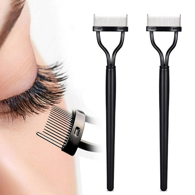 Paquete de 2 peines de pestañas, rizador de metal plegable, juego de separador de rímel, definidor de pestañas, aplicador de extensiones de pestañas con cubierta de peine, cepillos de maquillaje de