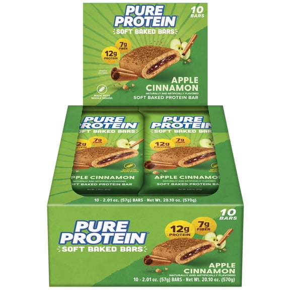 Pure Protein Apple Cinnamon Soft Baked Protein Bars – 12g Protein, 7g Fiber, Whole Grain Breakfast Bars, High Fiber, Individ