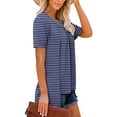 thumbnail image 5 of Womens Fake Fake Two-Piece Tops Boat Neck Blouse Short Sleeve T-Shirts Striped Top Front Pleated Layered T Shirt 2025 Trendy Casual Tees Ladies Chic Summer Top, 5 of 7