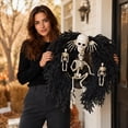 thumbnail image 3 of Halloween Black Foliage Skeleton Wreath, Spooky Front Door Wreath with Large Skull Head & Multiple Full Body Skeletons, Creepy Gothic Hanging Wreath Decor for Home Porch Wall Party, 3 of 6