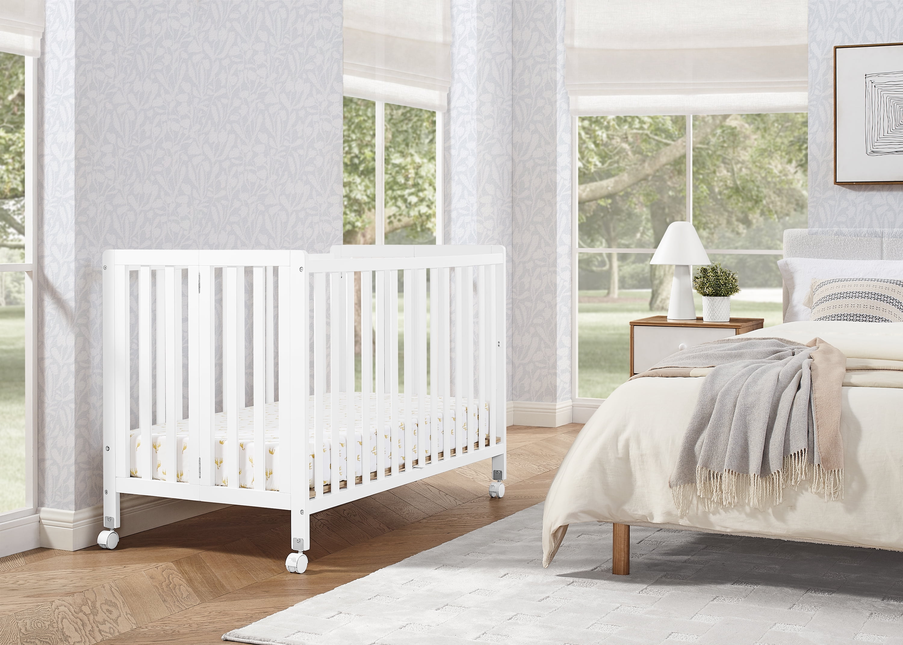 Simmons Kids Aria Full Size Portable Folding Crib - Greenguard Gold Certified, Bianca White