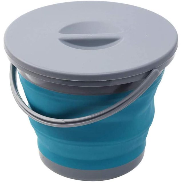Collapsible Water Bucket with Locking Lid Multifunction Foldable Round Tub Water Pot Portable Water Pail Space Saving Water Container for RV, Camping, Marine, Outdoor Activities and Home (Blue)