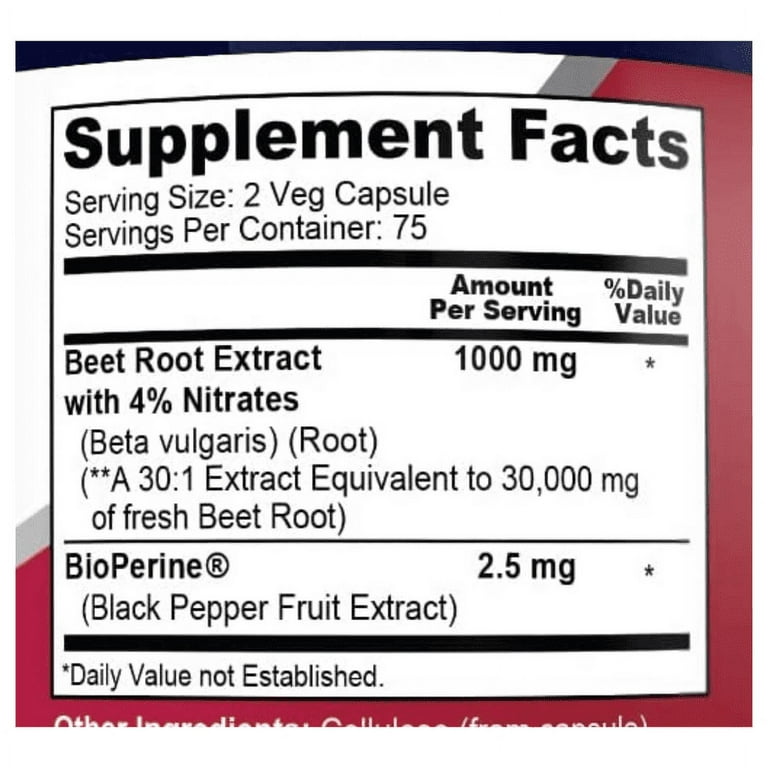 NusaPure Beet Root 30,000mg 150 Veggie caps (Vegan, Non-GMO & Gluten  Free,4% Nitrates) Bioperine