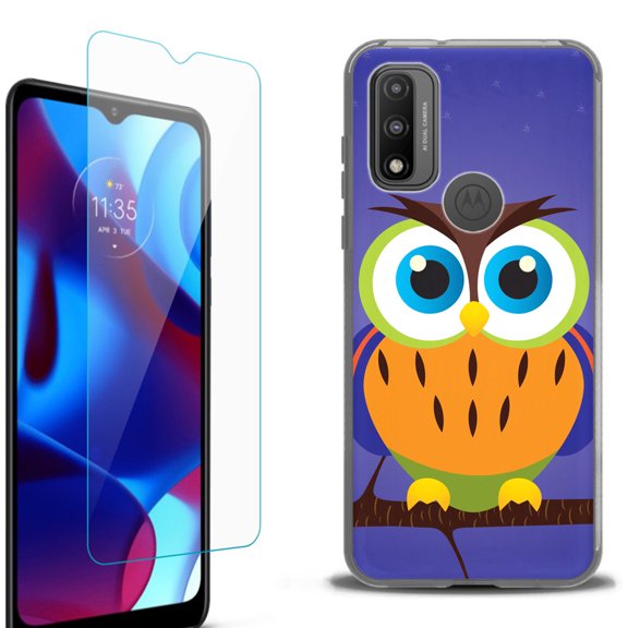 Slim-Fit Protective Phone Case (Black) compatible with Motorola Moto G Pure 5G, with Tempered Glass Screen Protector, by OneToughShield ® - Night Owl