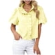 thumbnail image 1 of Cardigans de Manga Corta de Verano para Mujeres Ligero Ruffle Rayas Puff Manga Botón Abajo Blusa Casual Botón Abajo de la Mujer Blusa de Manga Corta, 1 of 7