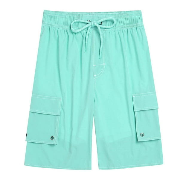 Pantalones Cortos para Hombre de Cintura Elástica con Bolsillos Pantalones de Verano Casuales de Color Sólido, Poliéster Ligero de Moda para la Playa, la Natación Y el Uso Diario