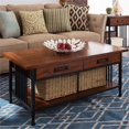thumbnail image 2 of Leick Home Ironcraft Wood Coffee Table with Two Drawers and Lower Display Shelf, Burnished Oak, 2 of 6