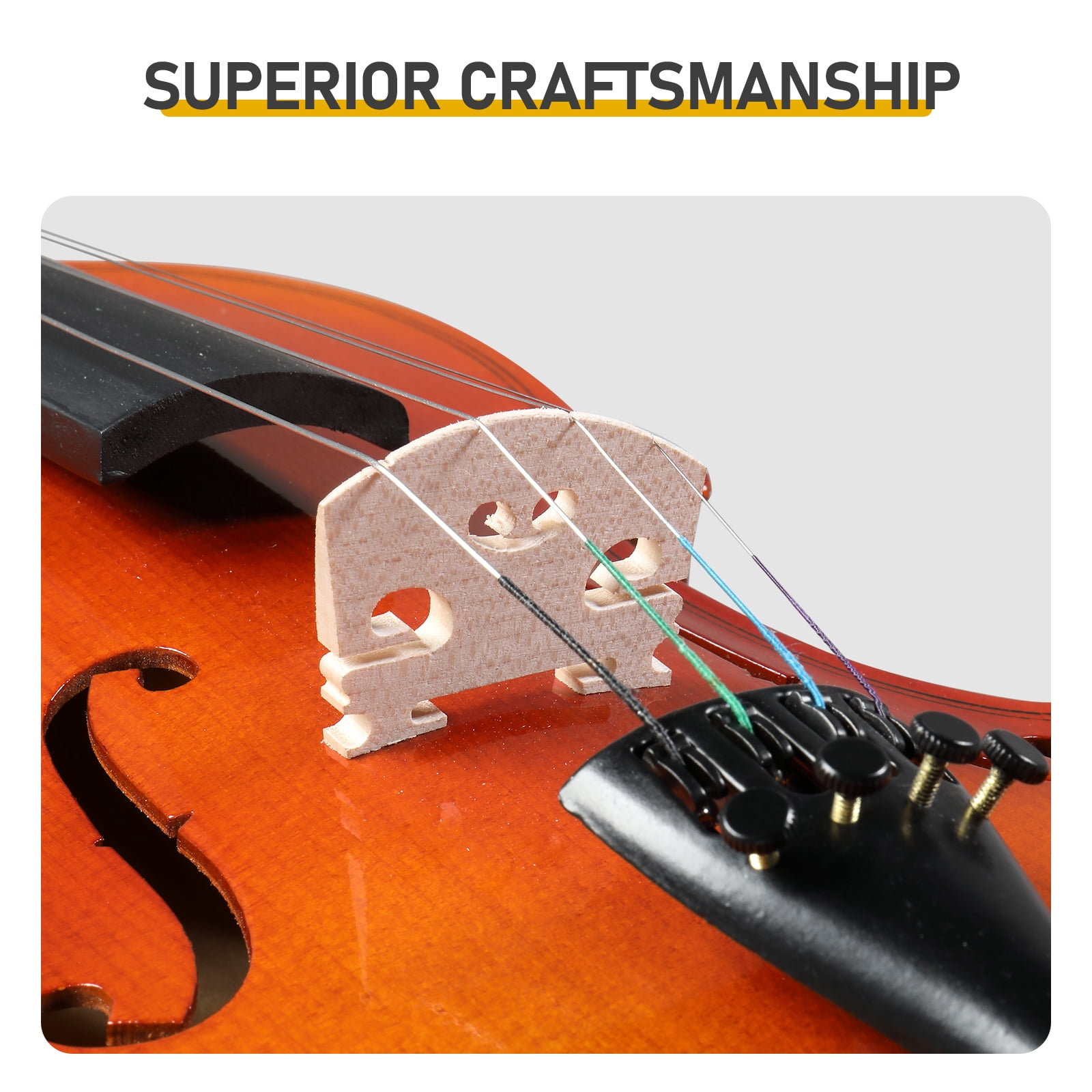 4/4 Natural Tiger-Striped Acoustic Violin Set Includes Pitch Stickers, Tuner, Strings, Shoulder Rest, Rosin, Bow