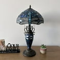 thumbnail image 5 of Tiffany Table Lamp Blue Stained Glass Shade And Base Dragonfly LED Bulbs Included for Living Room Bedroom Bedside 12"W*12"D*22"H, 5 of 5