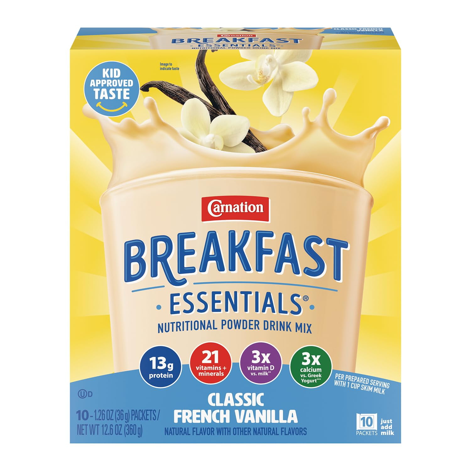 Carnation Breakfast Essentials Powder Drink Mix, Classic French Vanilla, 10 Count Box of 1.26 Ounce Packets (Pack of 6)