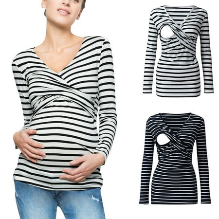 

Tejiojio Maternity/Labor/Nursing Clothing Clearance Ladies Fashion Stripe Print Long Sleeve Maternity Breastfeeding Casual Clothe Top