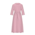 thumbnail image 5 of Meichang Cotton Linen Dresses for Women Solid Lapel Button Midi Dresses 3/4 Sleeve Tie Waist A Line Dresses Flowy Pleated Casual Dresses Pink M, 5 of 6