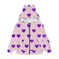 thumbnail image 4 of YunPes Girls Cat Ear Hoodies Heart Print Full Zip Hooded Jacket Cute Valentines Day Sweatshirt Cozy Fleece Coat Trendy Coat Sweaters, 4 of 4