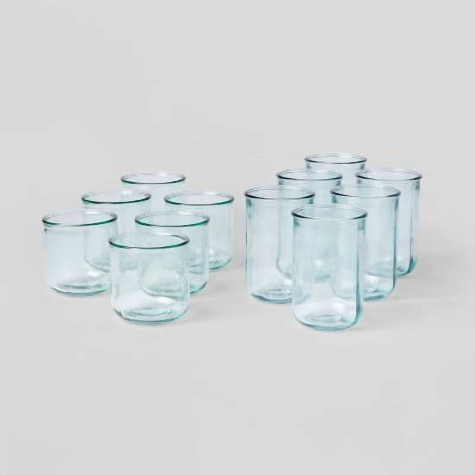 12pc Glass Potomac Double Old-Fashioned Assorted Tumbler Set - Recycled Glassware Set, Dishwasher-Safe