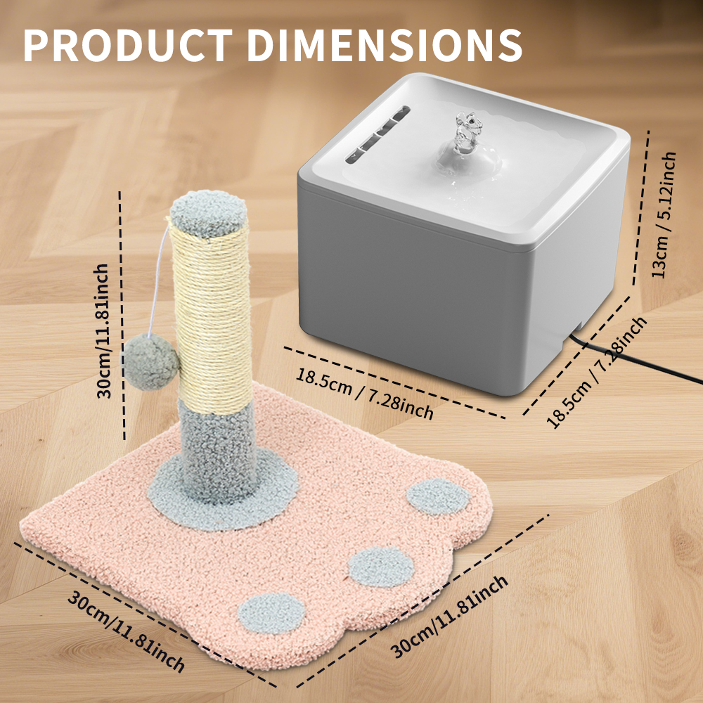 Automatic Pet Water Fountain + Scratching Tower, Ultra Quiet Circulating Drinking System with Fresh Flowing Water for Hydrated Cats Dogs, White/3800ml