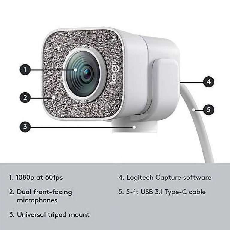 Logitech StreamCam, 1080P HD 60fps Streaming Webcam with USB-C and Built-in  Microphone, White 