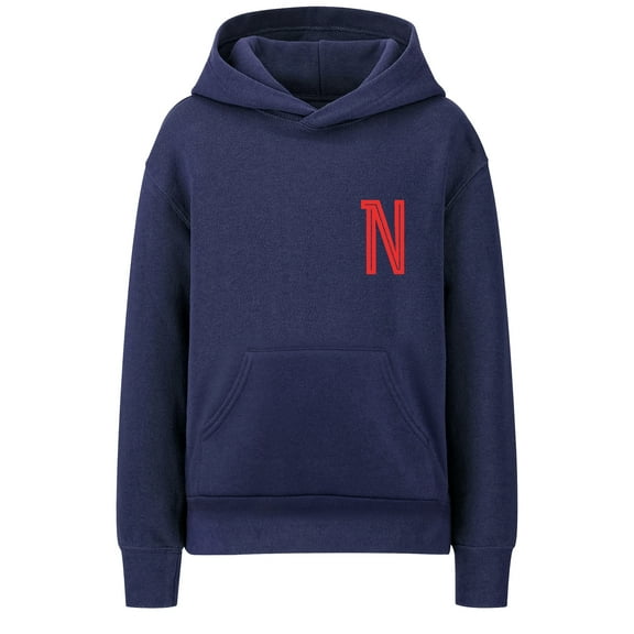 Daxton Youth Unisex Pullover Navy Hoodie Mid-Weight Fleece Sweater Custom White Numbers and Letters, N, M