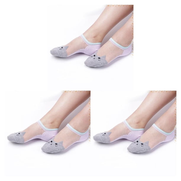 Minnieouse Gran oferta, calcetines de seda de cristal con patrón de gato para mujeres y niñas, calcetines ultrafinos transparentes de corte bajo Type3 NO3 Minnieouse CBP261084