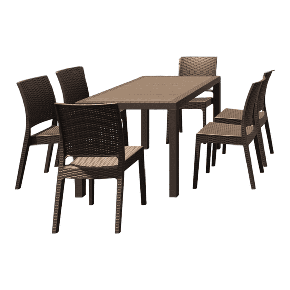 Luxury Commercial Living 7 Piece Brown Outdoor Patio Wickerlook Dining Set 55"