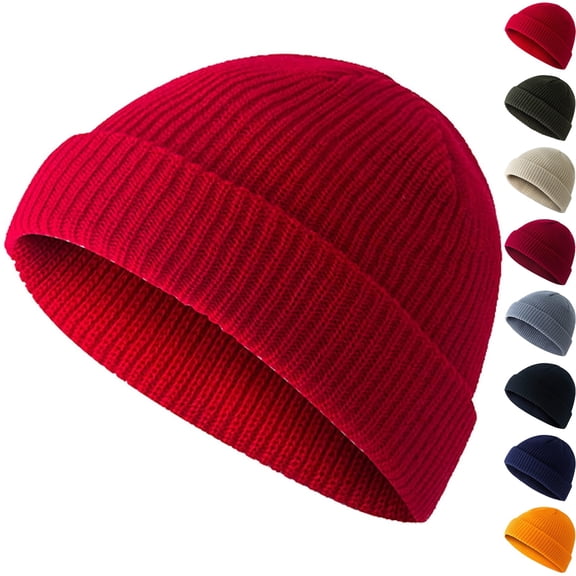 IYYVV Short Beanie Hat for Men, Knit Winter Hat Cuff Warm Ultra Soft Skull Cap for Fall and Winter Daily Wear Outdoor Activities Skiing Red