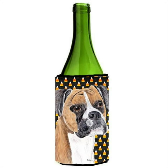 Boxer Fawn Uncropped Ears Candy Corn Halloween Wine Bottle Hugger - 24 oz.