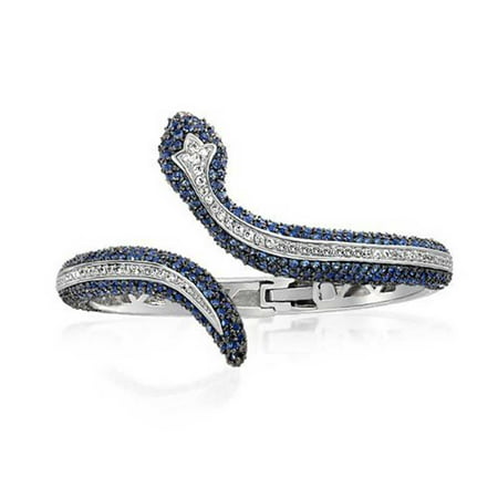 Bling Jewelry Simulated Blue Sapphire CZ Pave Snake Bangle Bracelet Rhodium Plated
