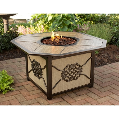Porcelain Fire Pit Oakland Living Corporation Memorial Gas Firepit Table with Porcelain top, Burner and Red Lava Rocks ()