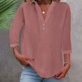 thumbnail image 2 of JFGHDG 3/4 length sleeve womens tops button down shirts for women Roll Up Short Sleeve Tops Summer Tops for Women 2025 elbow length tee shirts for women V Neck Down Top T Shirt Rose Gold XL, 2 of 6