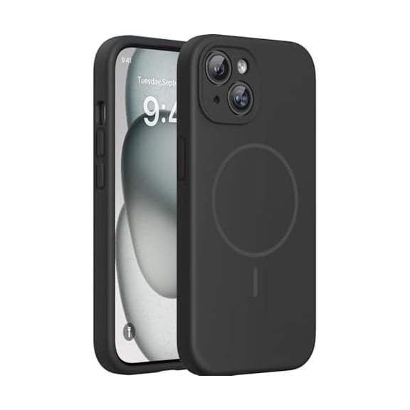 Eryueer Magnetic for iPhone 15 Case, [Soft Anti-Scratch Microfiber Lining], Compatible with MagSafe, Liquid Silicone Case Shockproof Drop Protection Phone Case for 15, Black Magnetic