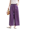 thumbnail image 2 of Favoffer Women's Plus Size Straight Leg Pants Solid Color Thin Elastic High Waist Pocket Casual Ankle Trousers Relaxed Daily Bottom for All Day Wear, 2 of 5