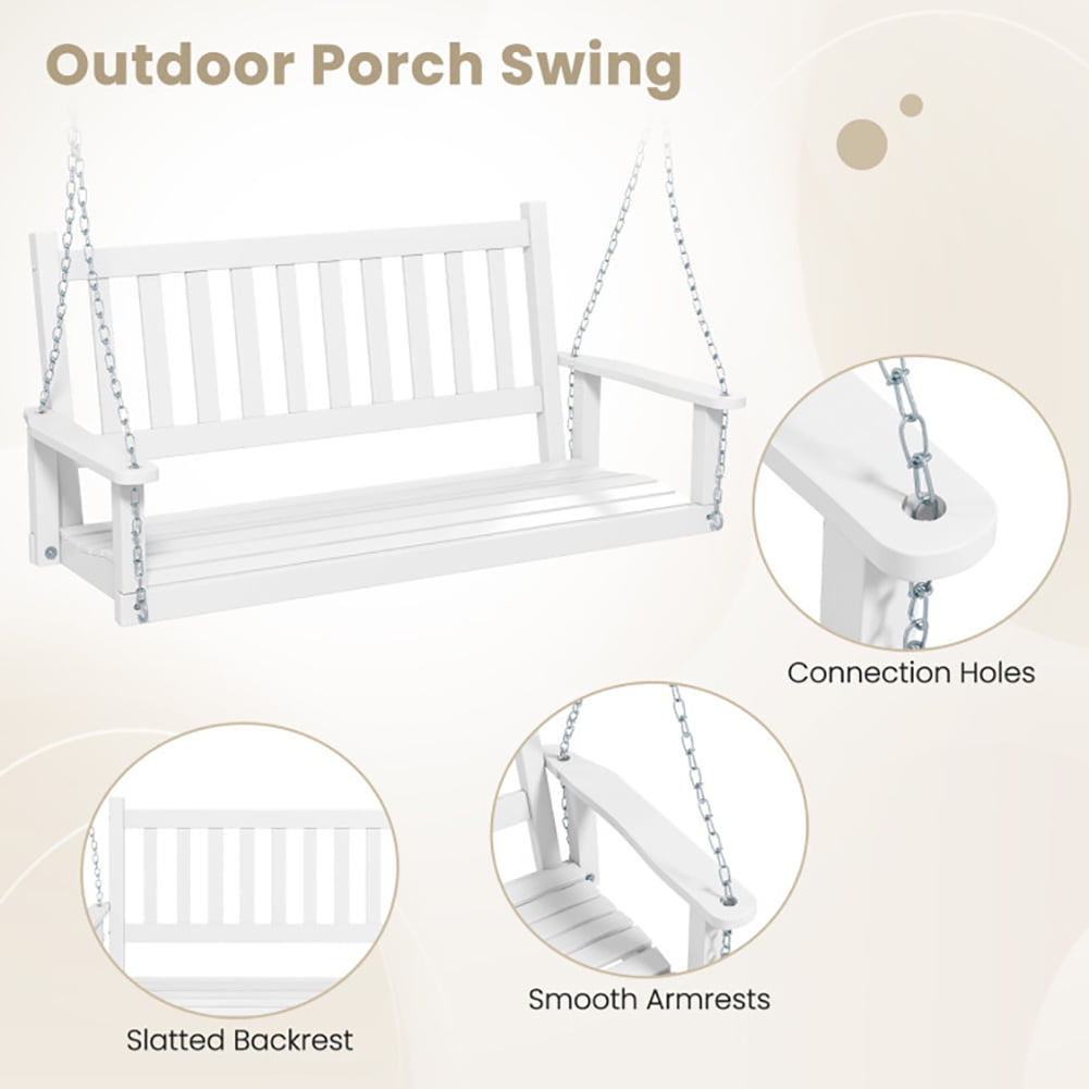 Aimee Lii 2-Person Wooden Outdoor Porch Swing with 500 lbs Weight Capacity, Swing Chair Outdoor, White