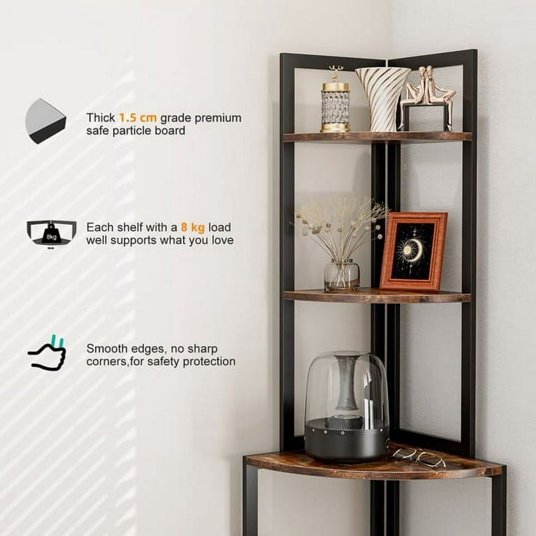 5-Tier Corner Shelf, 60 Inch Bookcase for Living Room, Industrial Corner  Storage Rack Plant Stand for Home Office