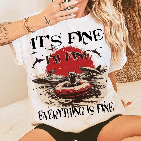 Raccoon Summer T-Shirt, Funny “It’s Fine Everything’s Fine” Tee, Feral Animal Toddler Shirt, Sarcastic Summer Outfit