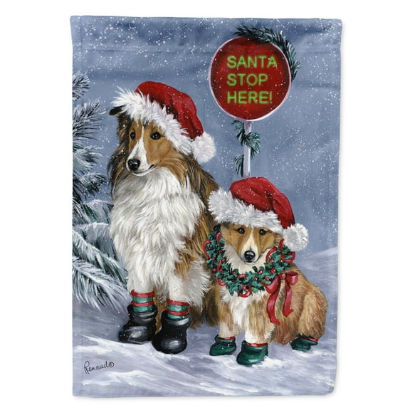 Carolines Treasures PPP3188GF Sheltie Christmas Santa Stop Flag Garden Size  Small multicolor