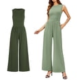 thumbnail image 5 of Qudderr Womens Crewneck Jumpsuits Summer Casual Rompers Sleeveless Slim Bodysuit Women's Elastic Waist Loose Onesies with Pockets S-2XL, 5 of 8