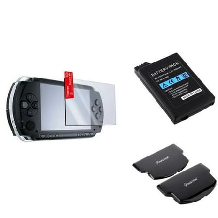 REPLACEMENT SLIM EXTENDED PSP BATTERY SET by Insten +BLACK DOOR COVER FOR SONY PSP 2000 3000 (3-in-1 Accessory Bundle)