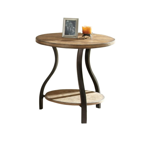 Steve Silver Denise Modern Rustic 24" Round End Table, Medium Oak