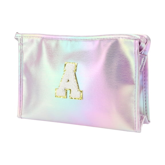 Unique Bargains 1 Pc Women Durable Letter A Makeup Bag for Vacation Outdoor Activities Purple PU