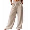 thumbnail image 5 of Women Wide Leg Palazzo Summer Pants Beach Vacation Clothes Elastic Waist Travel Trousers with Pockets S, 5 of 9