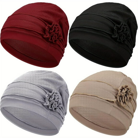 4 Pcs Women Slouchy Beanie Flower Chemo Hats Turban Headwear for Cancer Caps Soft Headcovers Head Wrap