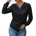 thumbnail image 6 of Fashion Olyvenn Women's Lace Long Sleeve Tops Buttons Decor V Neck Tshirt Knot Front Irregular Business Casual Dressy T Shirts Blouses Black L, 6 of 9