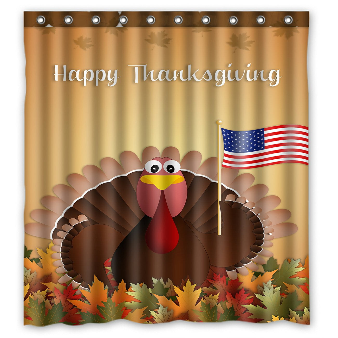 PHFZK Autumn Leaves Shower Curtain, Happy Thanksgiving Day Turkey
