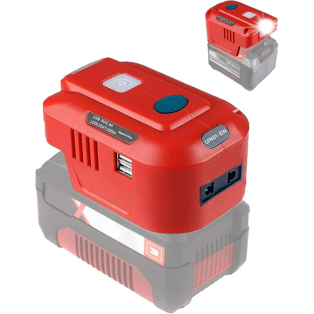 150 W Battery Inverter for Einhell 18 V Lithium Ion Battery, DC 18 V to AC 220 V ~ 230 V Voltage Converter with 2 USB & 200 LM LED Work Light Sinus Sine Wave for Einhell 18 V Battery