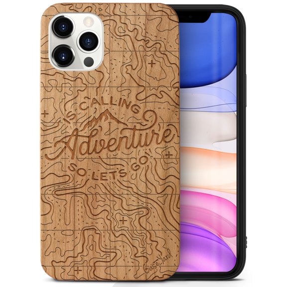 Case Yard Wooden Case Outside Soft TPU Silicone, Slim Fit Shockproof Wood Protective Phone Cover for Girls Boys Men and Women, Supports Wireless Charging Adventure Design case for iPhone-11-Pro