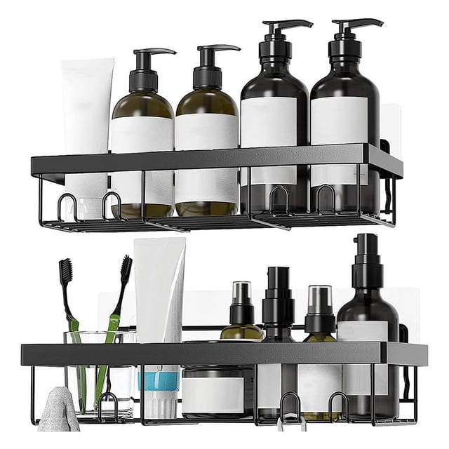 Estante Organizador de Carrito de Ducha (Paquete de 2) Accesorios de BañO Estantes de Cesta con Ganchos Almacenamiento de Ducha de Montaje en Pared