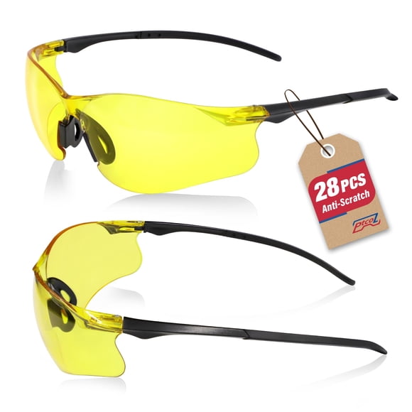 Safety Glasses 12 Pack Amber Tinted: ANSI Z87.1 Certified Anti-Scratch Polycarbonate Lens UV Protection for Construction & Cycling, Woodworking & Lab