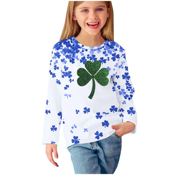 St.Patrick's Day Agkizg Toddler Baby Girls Summer Tops, Long Sleeve T-shirt for Kids, Toddler Girls Casual Pullover Blouse Tee Children Green Printing Crewneck T Shirts, Sizes 7-8 Years